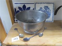 Pewter Bowl,3 Spoons & 2 Tiles-1 marked