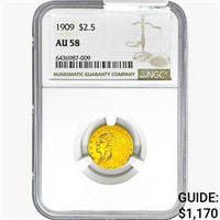 1909 $2.50 Gold Quarter Eagle NGC AU58