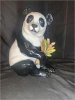 Italian Capodimonte Ceramic Panda Holding Bamboo