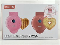 NEW Dash D Heart Mini Waffle Maker 2 Pack