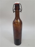 J.Fabre Amber Bottle w/Ceramic Stopper vtg
