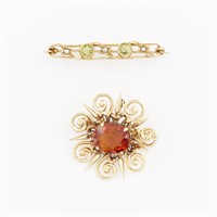 Group of 2 14k Gem Set Brooches in Antique Box