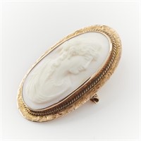 10k Gold Shell Cameo Brooch