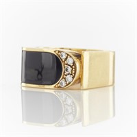 18k Yellow Gold Diamond & Onyx Ring