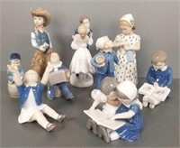 9 Danish porcelain figures including Royal