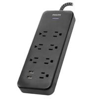 Philips 7-Outlet Surge 4' Braided Cord 1500J 2 USB