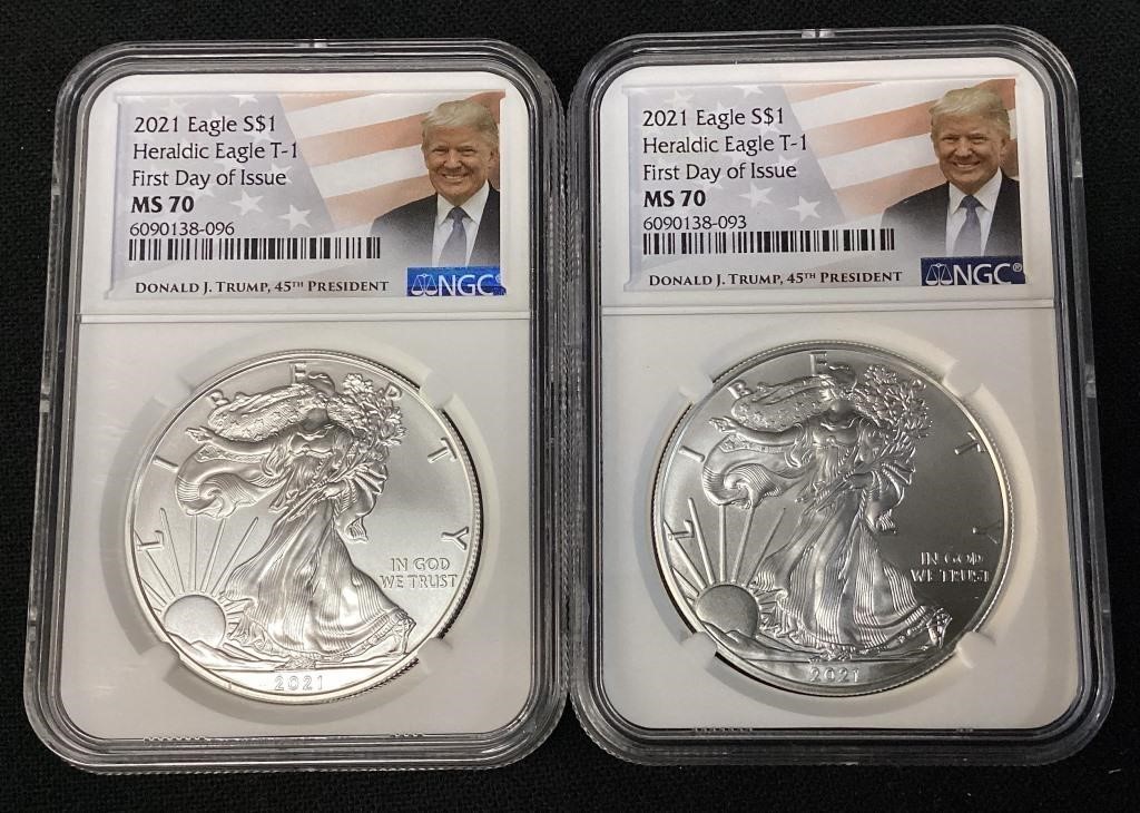 (2) 2021 SILVER AMERICAN EAGLES, HERALDIC EAGLE