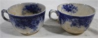 2 Vintage Flow Blue Cups, Crazed