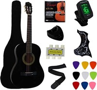 YMC 38" Black Beginner Acoustic Guitar Starter Pac