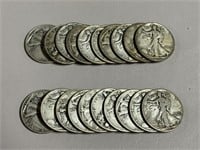 ROLL OF SILVER WALKING LIBERTY HALVES (20)