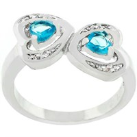 Heart .64ct Aqua & White Sapphire Two-heart Ring