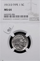 1913 D NGC MS64 BUFFALO NICKEL