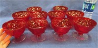 set of 10 red glass desserts - 3 inch tall