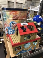 Noahs Ark wood toy and Football tin