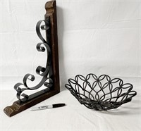 Wood and Metal Corner Flourish and Metal Basket
