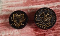 Gold Gilt And Black Glass Griffin And Fly Buttons