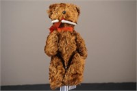 Vintage Brown Mohair Teddy Bear with Red Bow