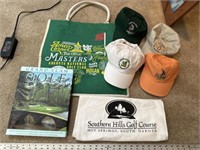Miscellaneous golf memorabilia hats tote bag