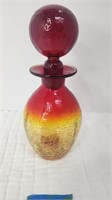 Amberina crackle glass decanter
