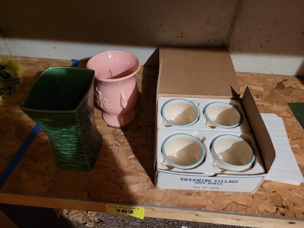McCoy Vases and Charming Village Soup Bowls