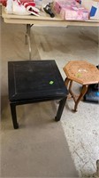 INLAID TEAK WOOD TABLE & BLACK END TABLE