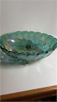 Vtg Carnival Glass Footed Fruit Bowl 12x8.75in