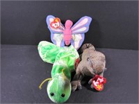 Two Insect and One Lizard Beanie Babies with Tags