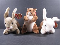 Three Beanie Babies with Tags - Rabbits and Squirr