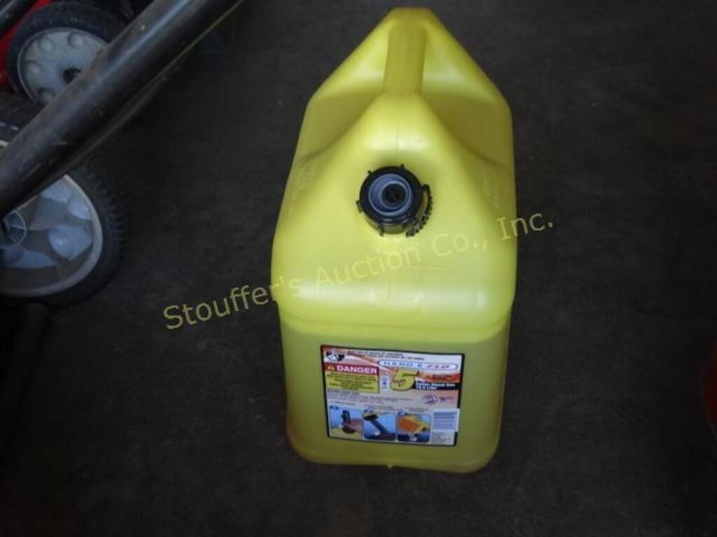 5 gal plastic deisel can with contents