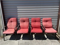 4 Brown Metal Patio Chairs W. Cushions