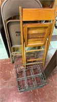 Wood and Metal Folding Chairs & Metal Milk Crate