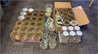Box of (41) jelly jars & rings, (6) milk bottles