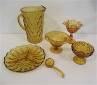 Vintage Amber Glass Serving Pieces Including