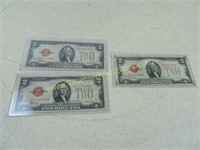 Lot of 3 1928 $2 Red Seal Notes