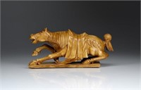CHINESE IVORY CARVED CROUCHING HORSE FIGURE