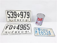 3 plaques minéralogiques du Québec dont 1961