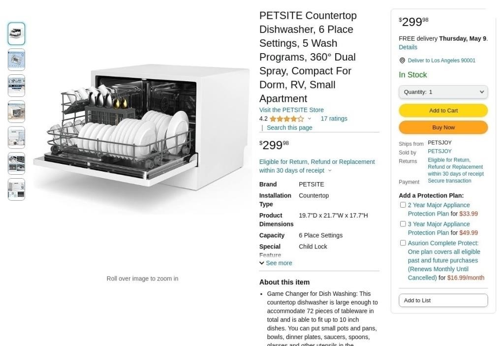 B9581  PETSITE Countertop Dishwasher 6 Place Sett