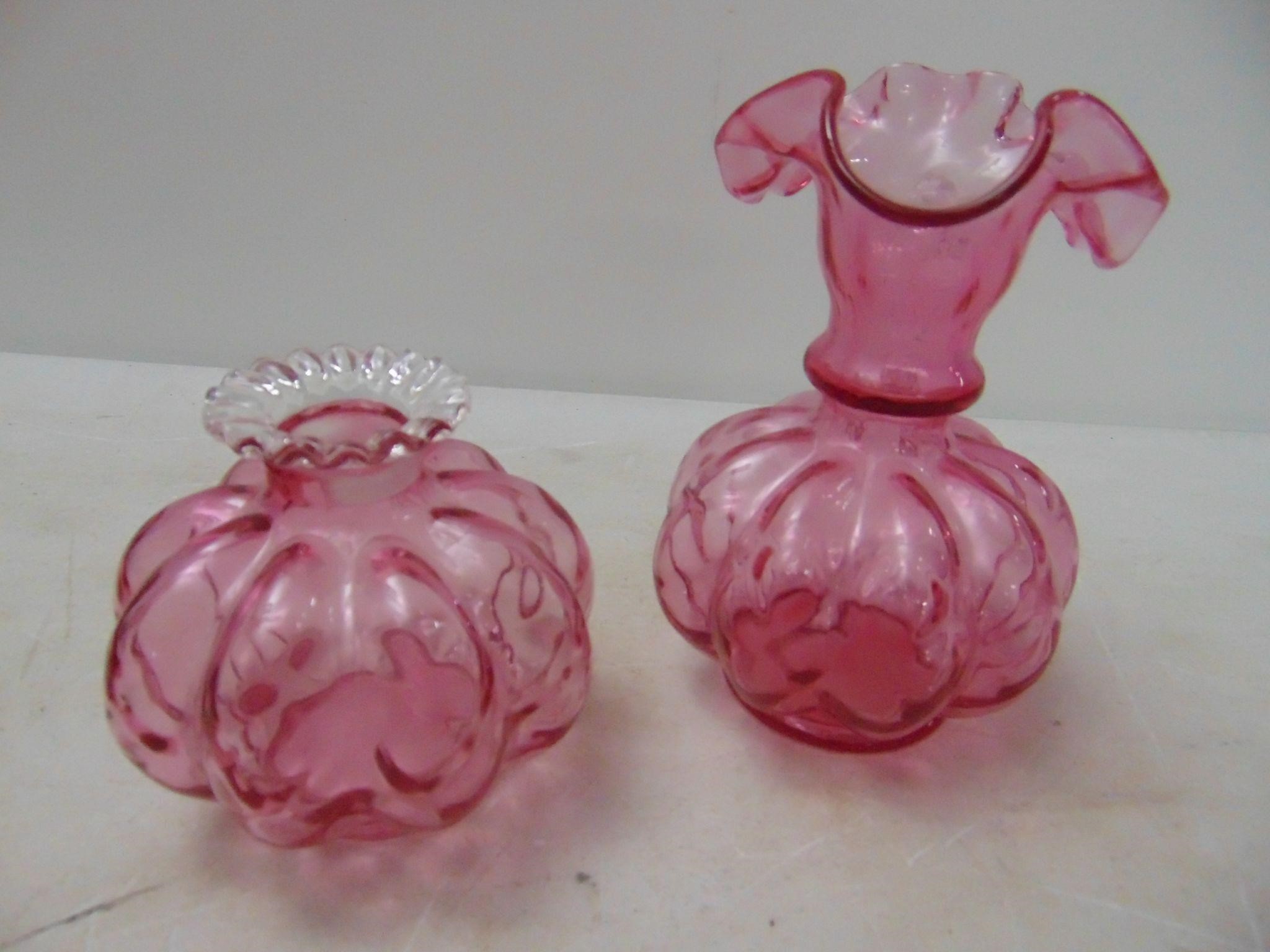 Fenton Ruffled Cranberry Glass Vases
