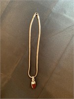 Necklace With Brown Stone Pendant Marked 925 1