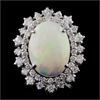 14K Gold 4.00ct Opal & 1.35ctw Diamond Ring