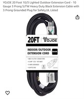 YOJOE 20 Foot 10/3 Lighted Outdoor Extension Cord