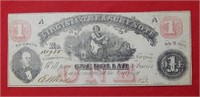 1862 $1 Virginia Treasury Note #181935 Lg Size