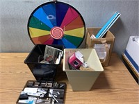 Office supplies and spinning wheel