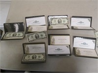 Lot of 7 Uncirculated $2 Bank Notes w/ Cases