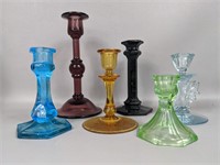 Vintage Colored Glass Candlestick Holders