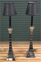 Pair of Chrome Plated Quoined Table Lamps