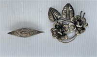 Sterling Silver Flower Brooch and Money Clip