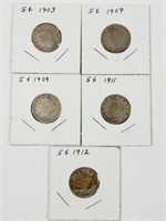 5 Liberty Head V Nickels: 1903 - 1912