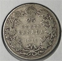 1910 Canada .925 Silver 25 Cents