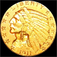 1911-S $5 Gold Half Eagle NEARLY UNC